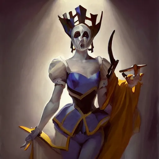 Image similar to greg manchess portrait painting of partially armored white queen from alice in wonderland as overwatch character, medium shot, asymmetrical, profile picture, organic painting, sunny day, matte painting, bold shapes, hard edges, street art, trending on artstation, by huang guangjian, gil elvgren, ruan jia, randy vargas, greg rutkowski