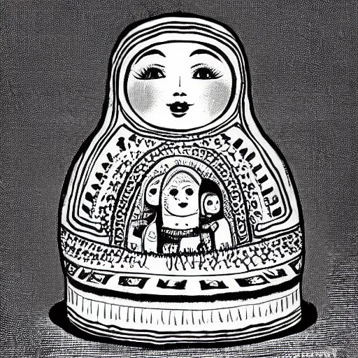 Image similar to matryoshka doll drawn by john tenniel