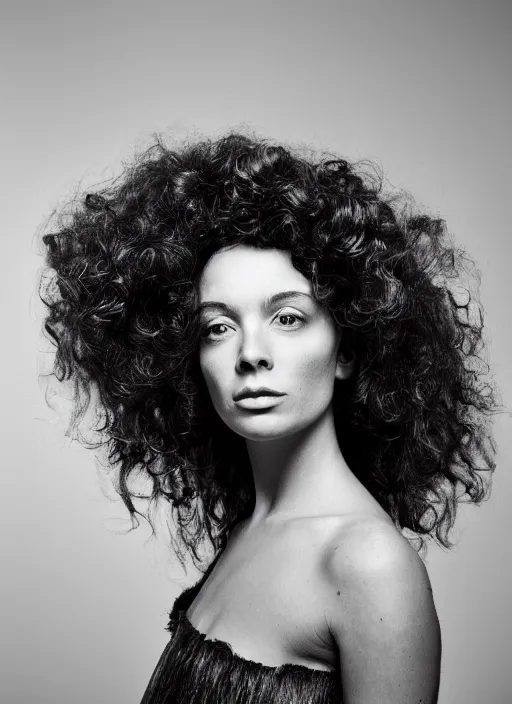 Prompt: a portrait of a woman by justin ridler, big curly hair