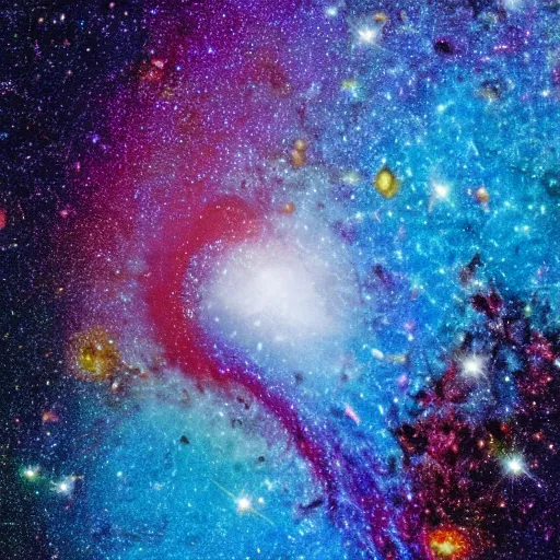 Image similar to colorful galaxy explosion inside a blue a of a baby