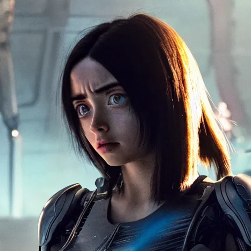 Image similar to Ana De Armas as Alita in Alita:Battle Angel, Film Still, 35mm dramatic lighting, cinematic, deep focus, styleframe,