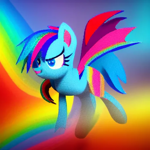 Image similar to rainbow dash. octane render. 16k. voxel art background