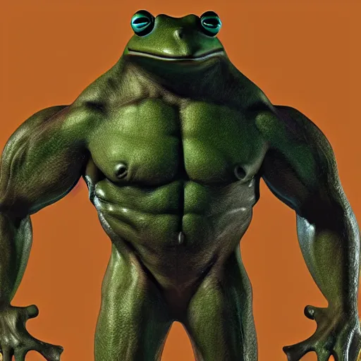 Image similar to a anthropomorphic frog - man with a tall, muscular physique and large dilated eyes, highly detailed concept art