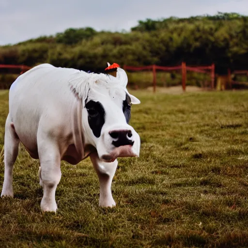 Image similar to a hybrid of a dog and a cow but mostly cow, 8 k, 4 k, professional photography, award winning photo