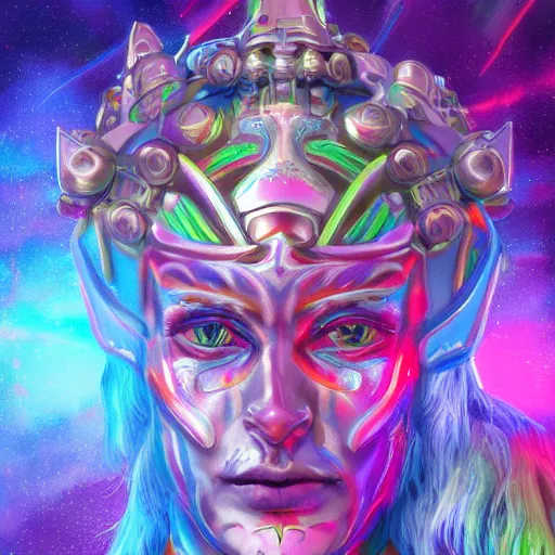 Prompt: portrait of colorful psychedelic godlike machine elves in another plane of existence and transcendence, trending on artstation