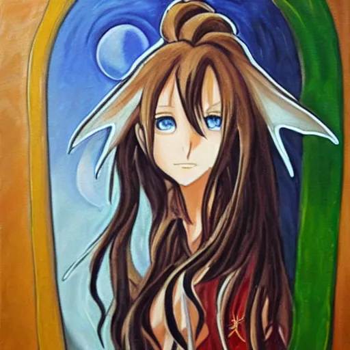 Image similar to oil painting of a long hair anime ELF dancing in the moonlight l Trending on Pixiv