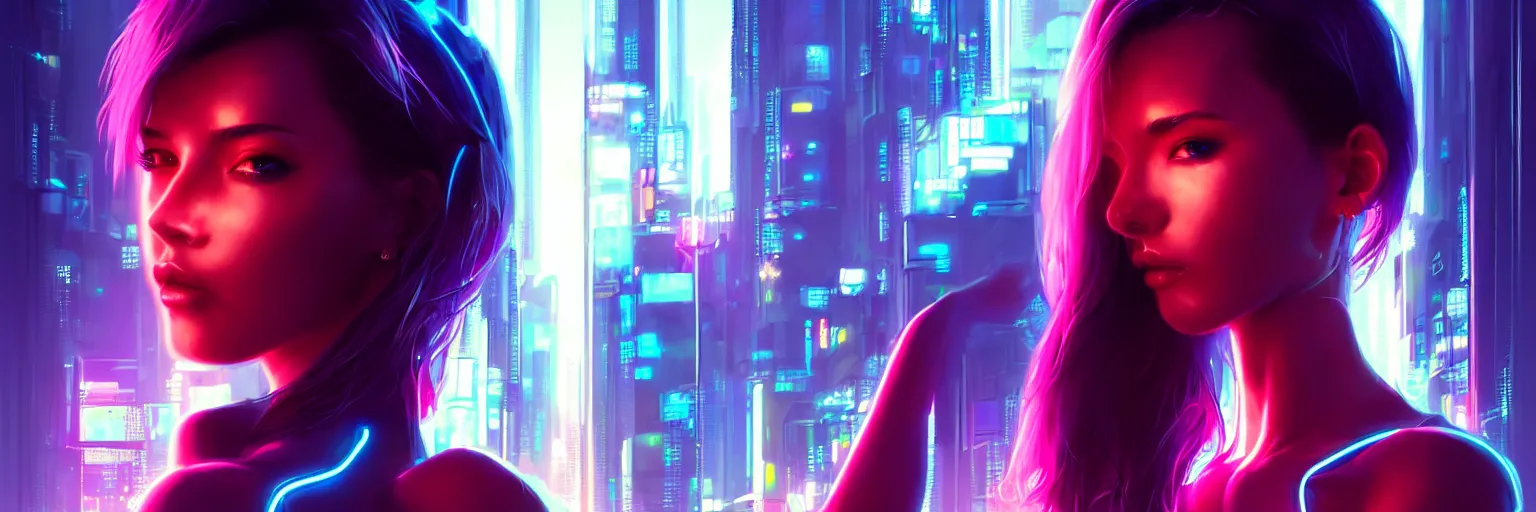 Prompt: portrait of a single female humanoid in a cyberpunk cityscape, half body cropping, elegant glamor pose, accurate anatomy, cyber neon lighting, bokeh, hyper photorealistic, crispy quality, digital photography, art by pascal blanche, art by artgerm, art by greg rutkowski,