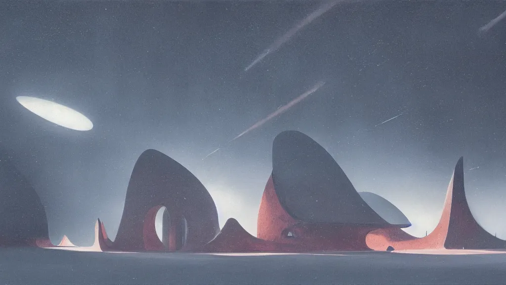 Image similar to otherworldly atmosphere of emissary space by arthur haas and bruce pennington and john schoenherr, cinematic matte painting buildings by zaha hadid and james turrell in the mountains with falling snow