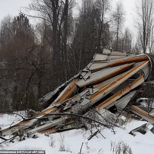 Image similar to a large funnel formed on the territory of the Russian village house in Russia as a result of a rocket hit where people gathered to photograph it