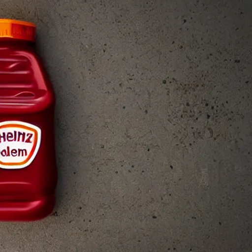 Image similar to a heinz ketchup bottle lying on a cement floor