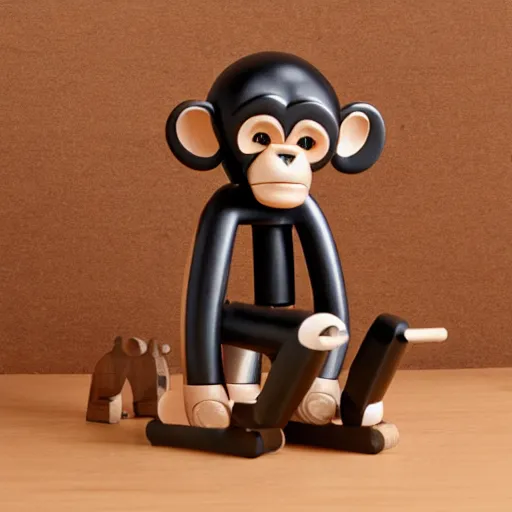 Prompt: mechanical wooden toy chimpanzee