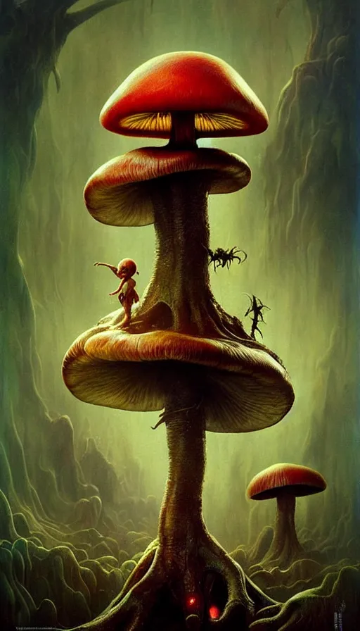 Image similar to exquisite imaginative imposing weird creature movie poster art humanoid hype realistic mushroom movie art by : : weta studio tom bagshaw james jean frank frazetta