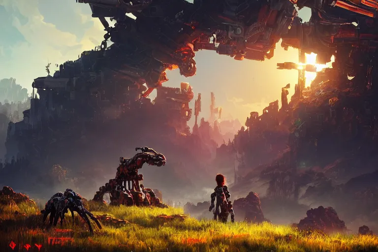 Image similar to watcher machine mecanical creature robot of horizon forbidden west horizon zero dawn radiating a glowing aura global illumination ray tracing hdr fanart arstation by ian pesty and alena aenami artworks in 4 k