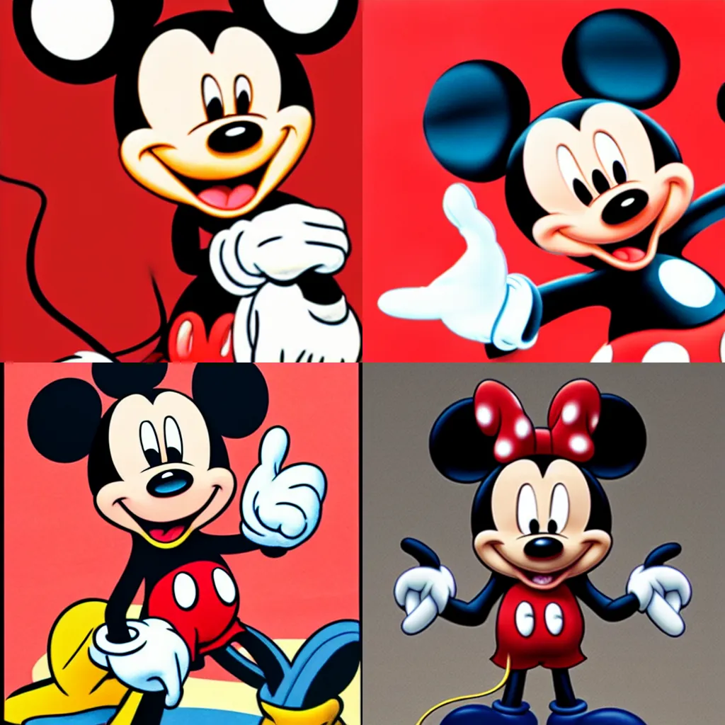 Prompt: mickey mouse taking a red pill