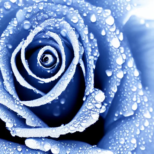 Image similar to A 4k photo of a blue rose, morning dew on the rose, high contrast