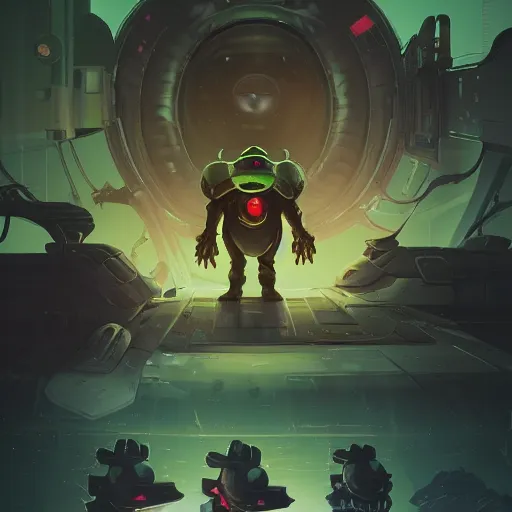 Prompt: battletoads in a spacesuit exploring alien infested space station, dark, foreboding, dark video game icon design, 2 d game fanart, behance hd, by jesper ejsing, highly detailed, by rhads, makoto shinkai and lois van baarle, ilya kuvshinov, rossdraws, global illumination