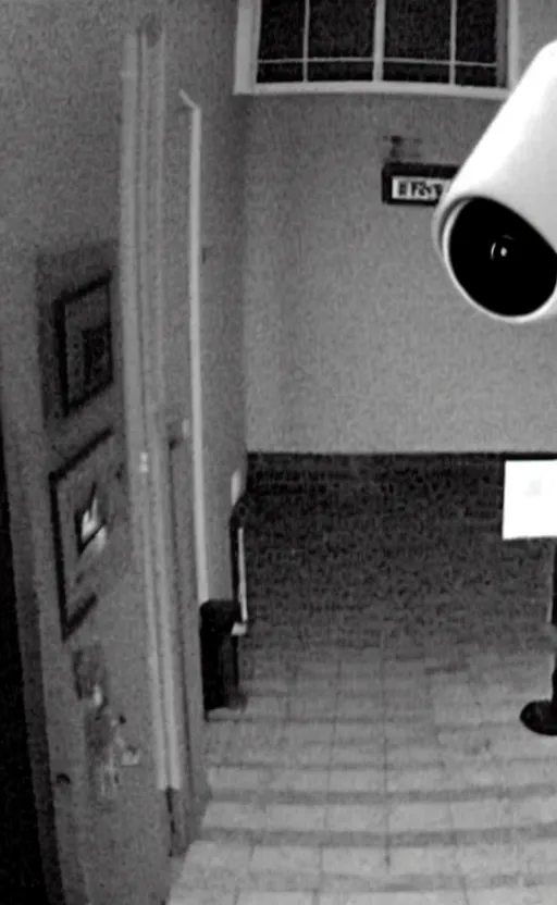 Prompt: black and white cctv footage of paranormal activity