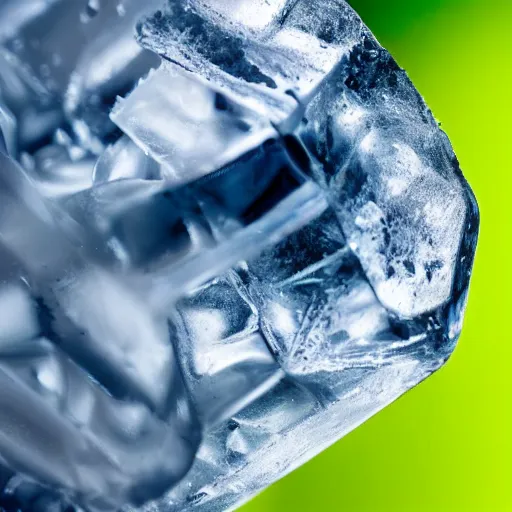 Image similar to a portrait of an ice cube next to a lime-slice, dark background, intense, incredibly detailed, studio, 85mm Sigma Art lens