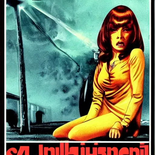 Image similar to 1 9 7 0 s italian horror film poster, giallo film poster art, euro horror, 1 9 7 3, supernatural horror poster