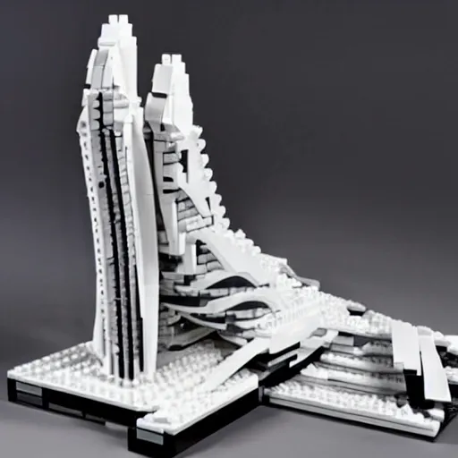 Prompt: a lego set of zaha hadid architectrue