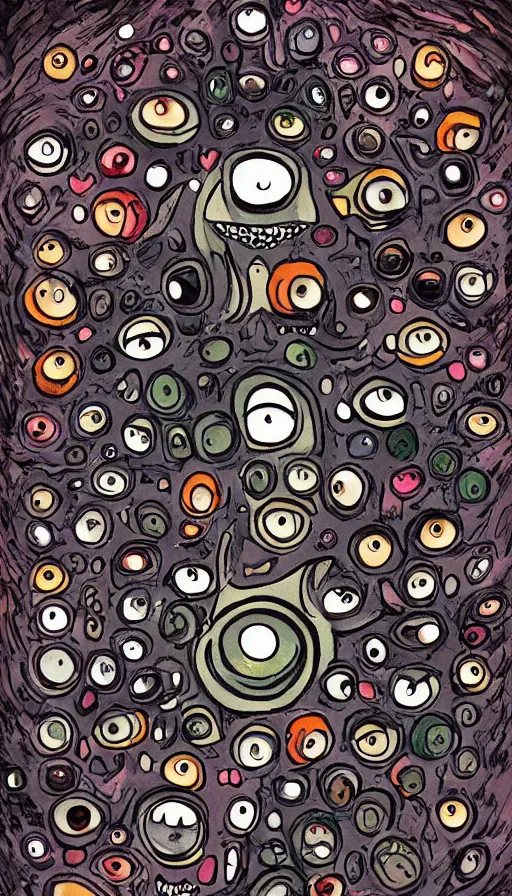 Image similar to a storm vortex made of many demonic eyes and teeth, by rebecca sugar