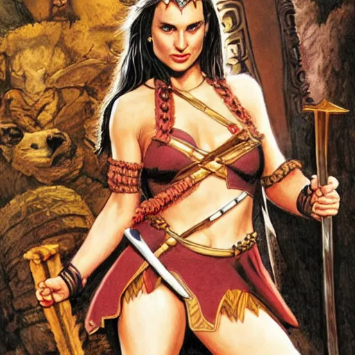 Image similar to Natalie Portman as a Barbarian princess, Joe Jusko