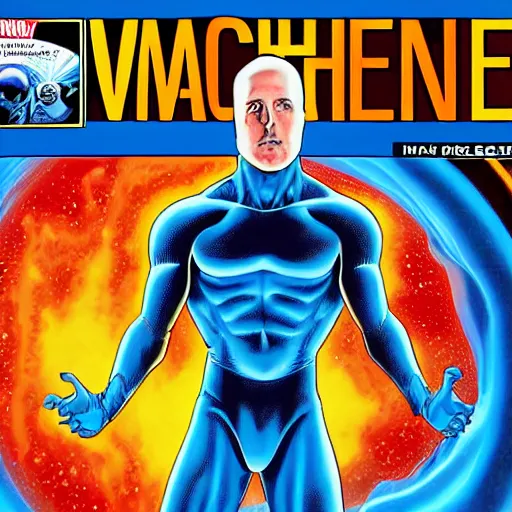 Image similar to a highly detailed digital painting of elon musk as dr. manhattan from watchmen, comic book cover by mark bagley