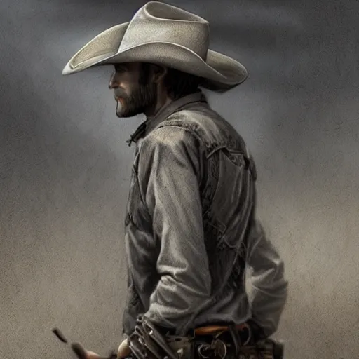 Image similar to a lonely cowboy, DeviantArt, art station, concept art, illustration, highly detailed, artwork, cinematic, hyper realistic