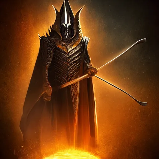 Image similar to lord sauron on his new paddle, digital art, trending on art station, high quality, uhd 8 k, beautiful, golden hour, intricate detail, high gradient, raytracing