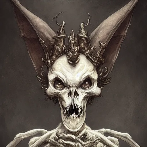 Image similar to Diabolical Masterpiece Fuzzy Paws Fluffy Ears gerald brom anton semenov Christophe Young Cristi Balanescu artstation ancient dracolich flying wraith dragon, wearing bone crown lich skeleton crypt watercolor face head eyes teeth snout collar ASPCA adoption center tombow