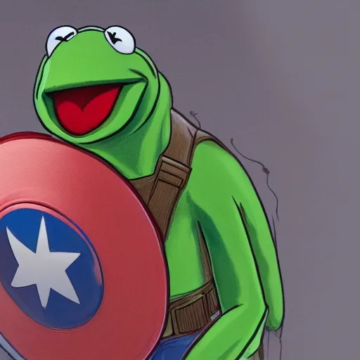 Image similar to Kermit the Frog is Captain America hyperdetailed, artstation, cgsociety, 8k