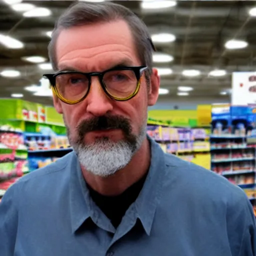 Prompt: gordon freeman in a walmart