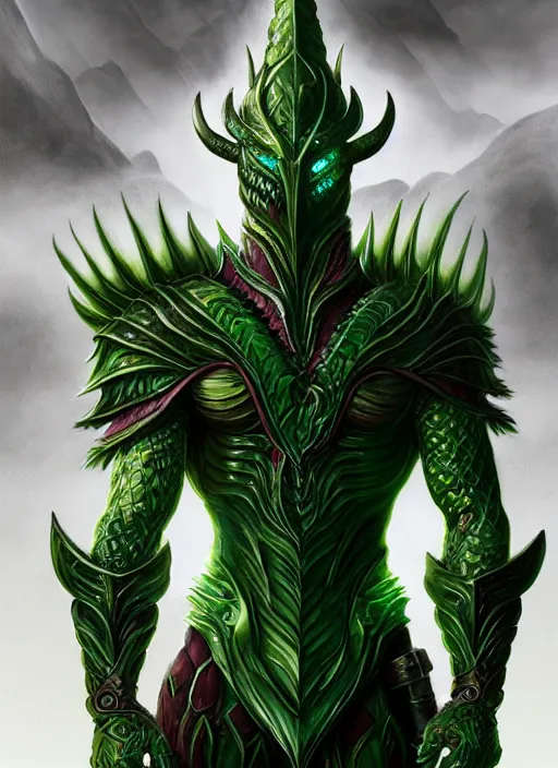 Image similar to muscular and tall green ghostly fire humanoid dragon!!!! draconian!! intricate ornate iridescent heavy armor!! character concept art, sharp focus, octane render! unreal engine 5! highly rendered!! trending on artstation!! detailed linework!! illustration by artgerm, wlop, and chie yoshii