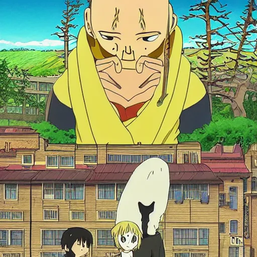 Prompt: the yellow king, ghibli style, anime