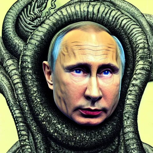 Prompt: portrait by giger of vladimir putin who became an giant lovecraftian worm, photo - realistic, color image, 2 k, highly detailed