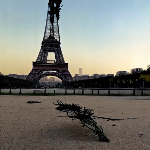 Image similar to a destroyed and deserted eiffel tower