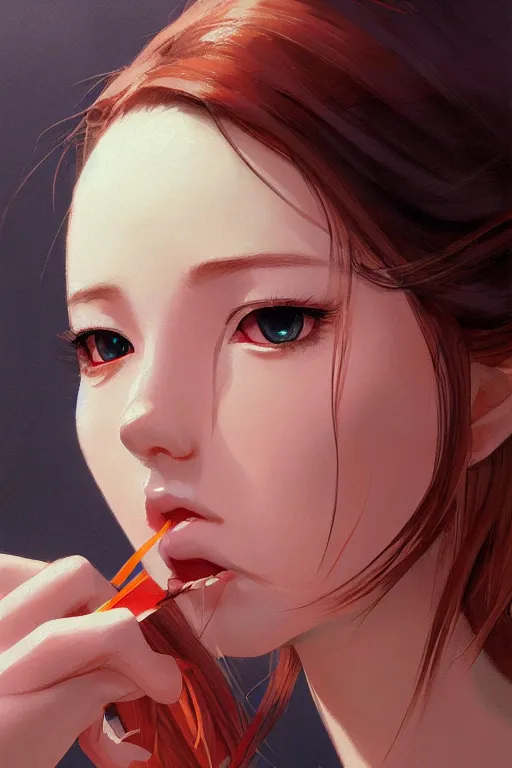 Image similar to a girl eating sushi, full shot, fine - face, realistic shaded perfect body, fine details. night setting. very anime style. realistic shaded lighting poster by ilya kuvshinov katsuhiro, magali villeneuve, artgerm, jeremy lipkin and michael garmash, rob rey and kentaro miura style, trending on art station