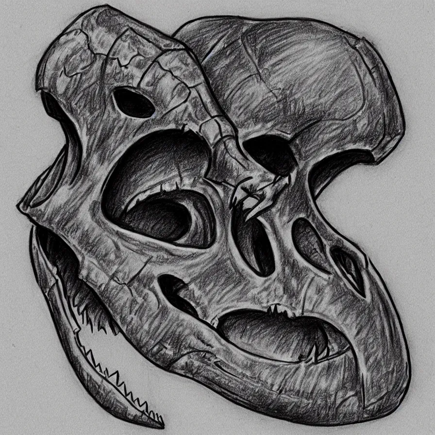Image similar to pencil sketch of a stylized dinosaur skull symbol