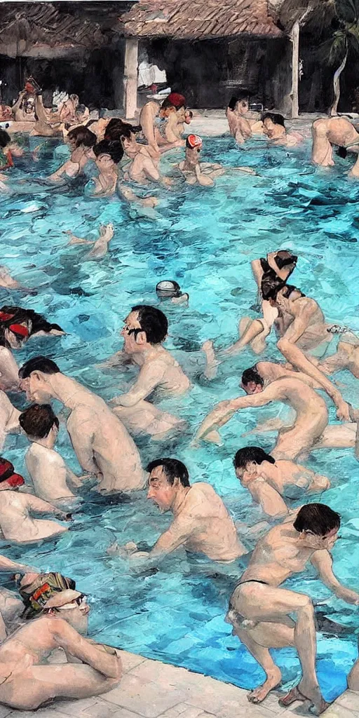 Prompt: oil painting scene from swimming pool by kim jung gi