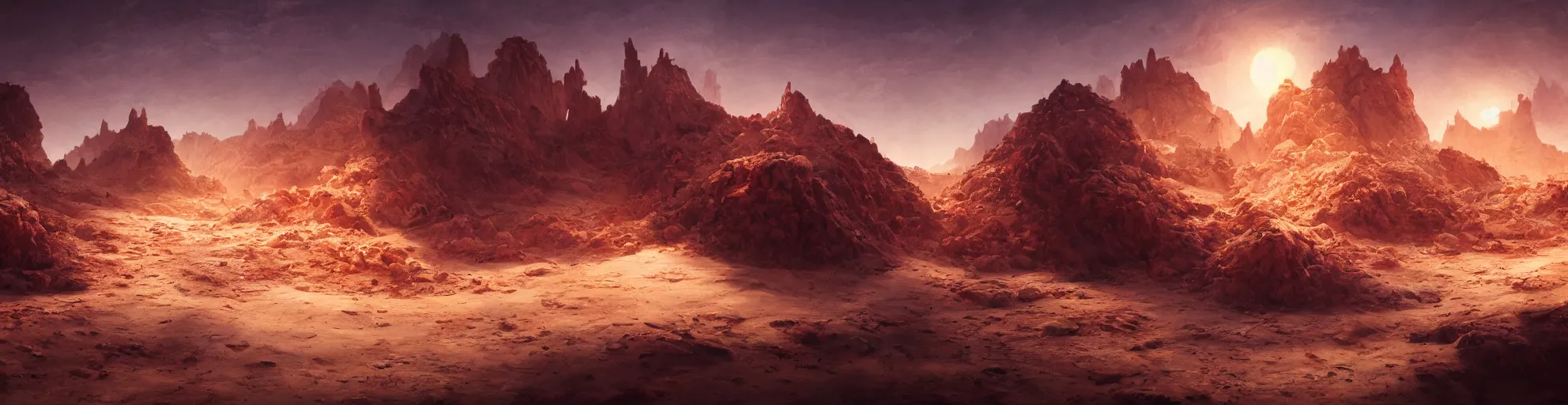 Prompt: desert made from blood and agate, chicken sand, caramel sun, sugar snow, handsome, intricate, detailed, volumetric lighting, scenery, digital painting, highly detailed, artstation, sharp focus, illustration, concept art, 8 k, no blur, hyper realistic, magic world