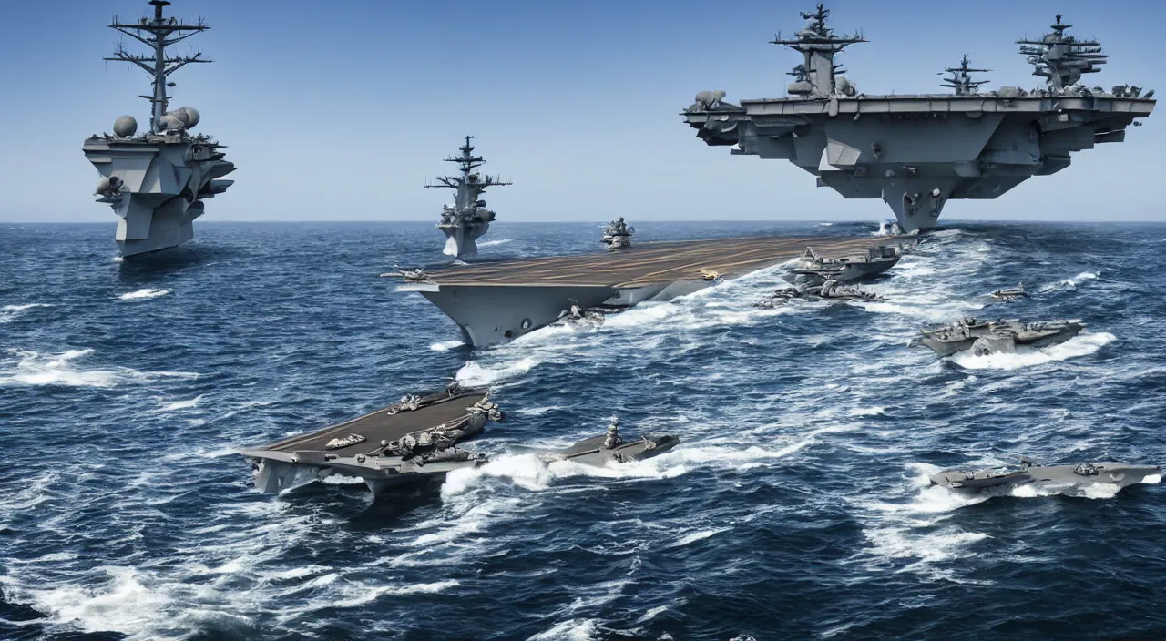 Image similar to us marines portrait in aircraft carrier, navy fleet, blue sky, high waves, highly detailed, by jimmy nelson