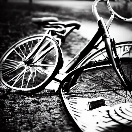 Image similar to parts of a bicycle scattered on a table, black and white, trending on artstation, hd