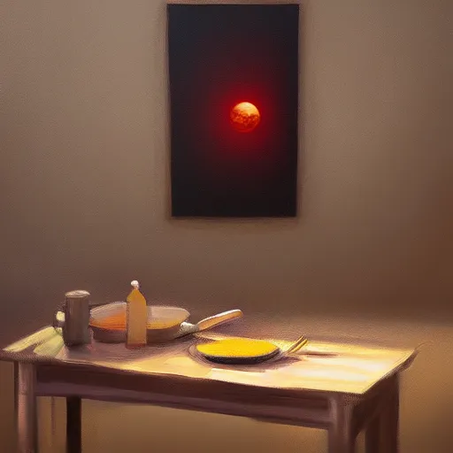 Image similar to Table with a sun painting, digital Painting, ultradetailed, artstation, oil Painting, ultradetailed, artstation