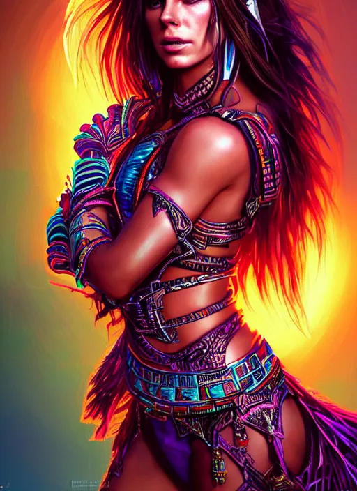 Image similar to hyper detailed ultra sharp aztec underworld warrior trance girl, cute, kate beckinsale. trending on artstation, warpaint aesthetic, earthwave, colorful, neon, ornate, intricate, digital painting, concept art, smooth, sharp focus, illustration, art by artgerm and greg rutkowski and h. r. giger, 8 k