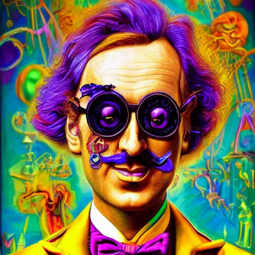 Prompt: an extremely psychedelic portrait of willy wonka as salvador dali, surreal, lsd, face, detailed, intricate, elegant, lithe, highly detailed, digital painting, artstation, concept art, smooth, sharp focus, illustration,