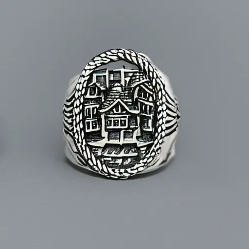 Image similar to ornate ring shaped like a village, product display