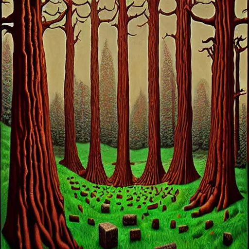 Image similar to an ancient druidic village in the woods, painting by jeffrey smith