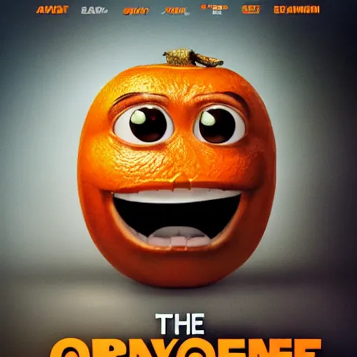 Prompt: the annoying orange movie poster