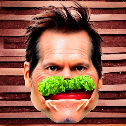 Image similar to kevin bacon face wrapped inside a cheeseburger