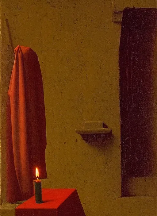 Image similar to red candle, medieval painting by jan van eyck, johannes vermeer, florence